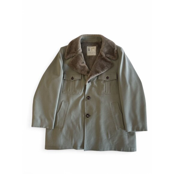 VTG London Fog Mens Coat Faux Fur Collar Beige Size 46 Regular Mid-Length READ - Picture 8 of 12